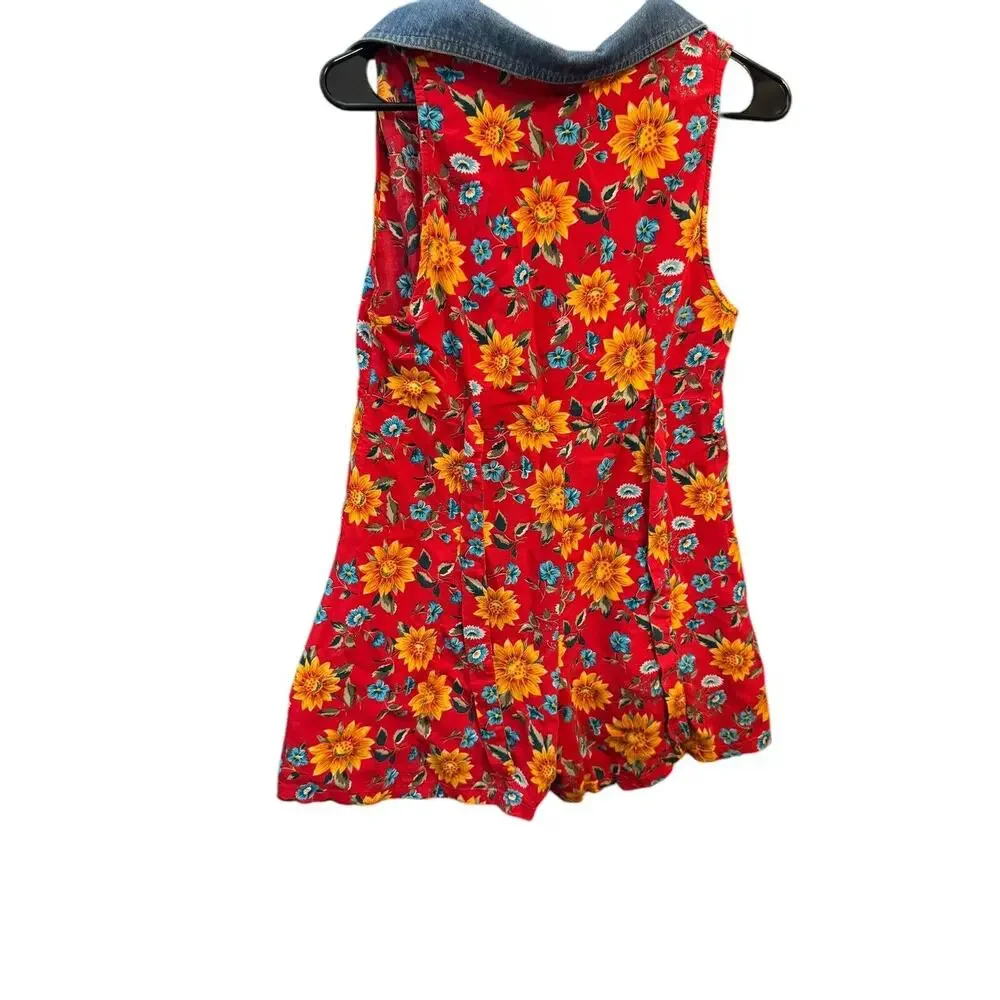 Rachel’s Kids Sleeveless Sunflowers Red Romper Size 14.5 Vintage 90’s